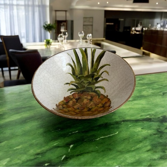 RENZONI VINEYARDS Other - NWT Large Bowl Vintage RENZONI VINEYARDS Wood Handmade Pineapple Serving Bowl